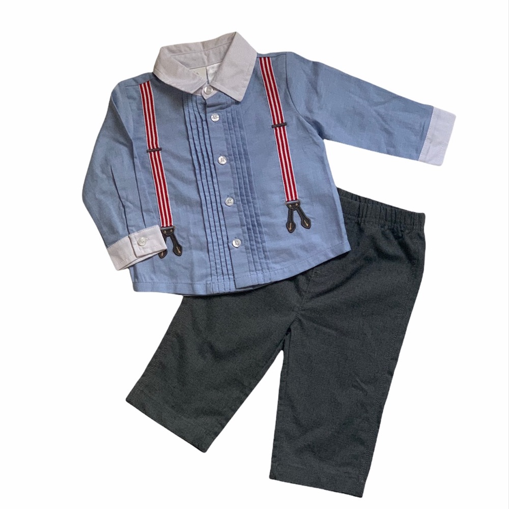 FAO Schwarz Baby Boy Matching Suspenders Set NWOT